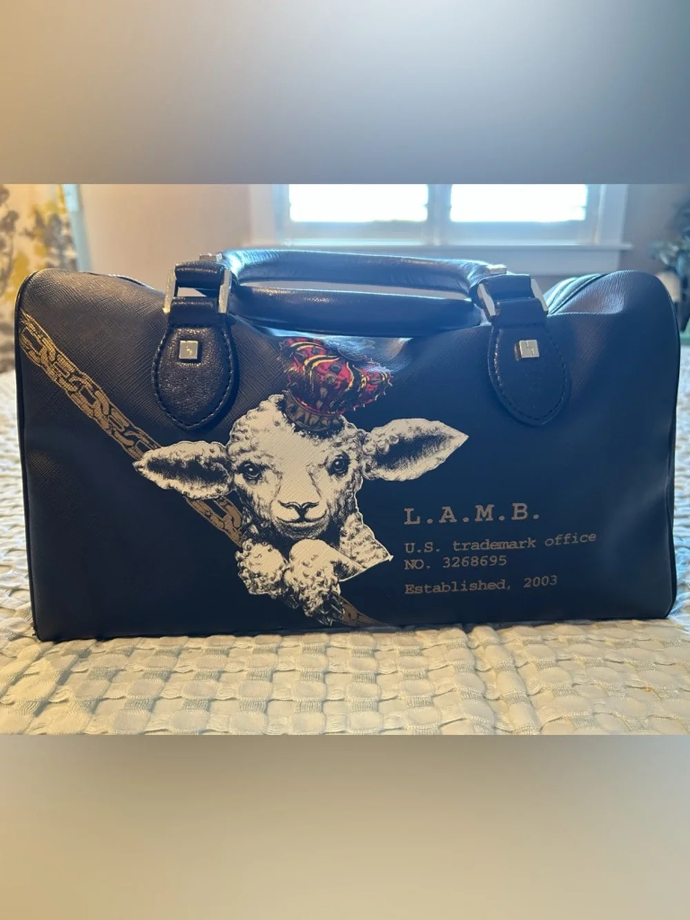 L.A.M.B. Black Graphic Lamb Tote Bag - Picture 1 of 7